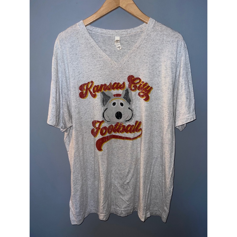 Bella Canvas Kansas City Football KC Wolf V-Neck Graphic Tee Heather Grey 2XL